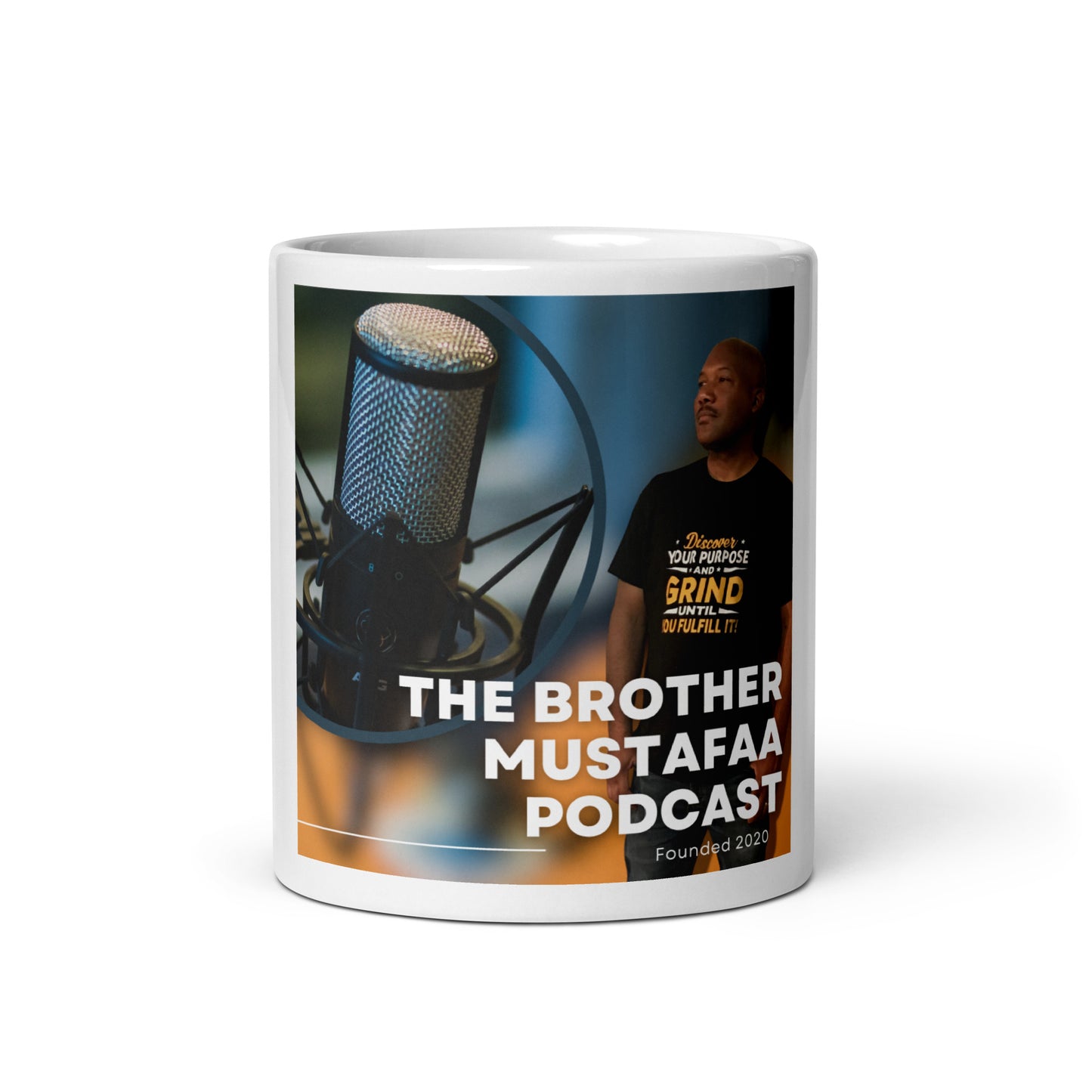 Brother Mustafaa Podcast White glossy mug