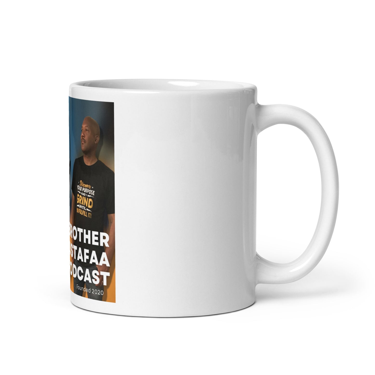 Brother Mustafaa Podcast White glossy mug