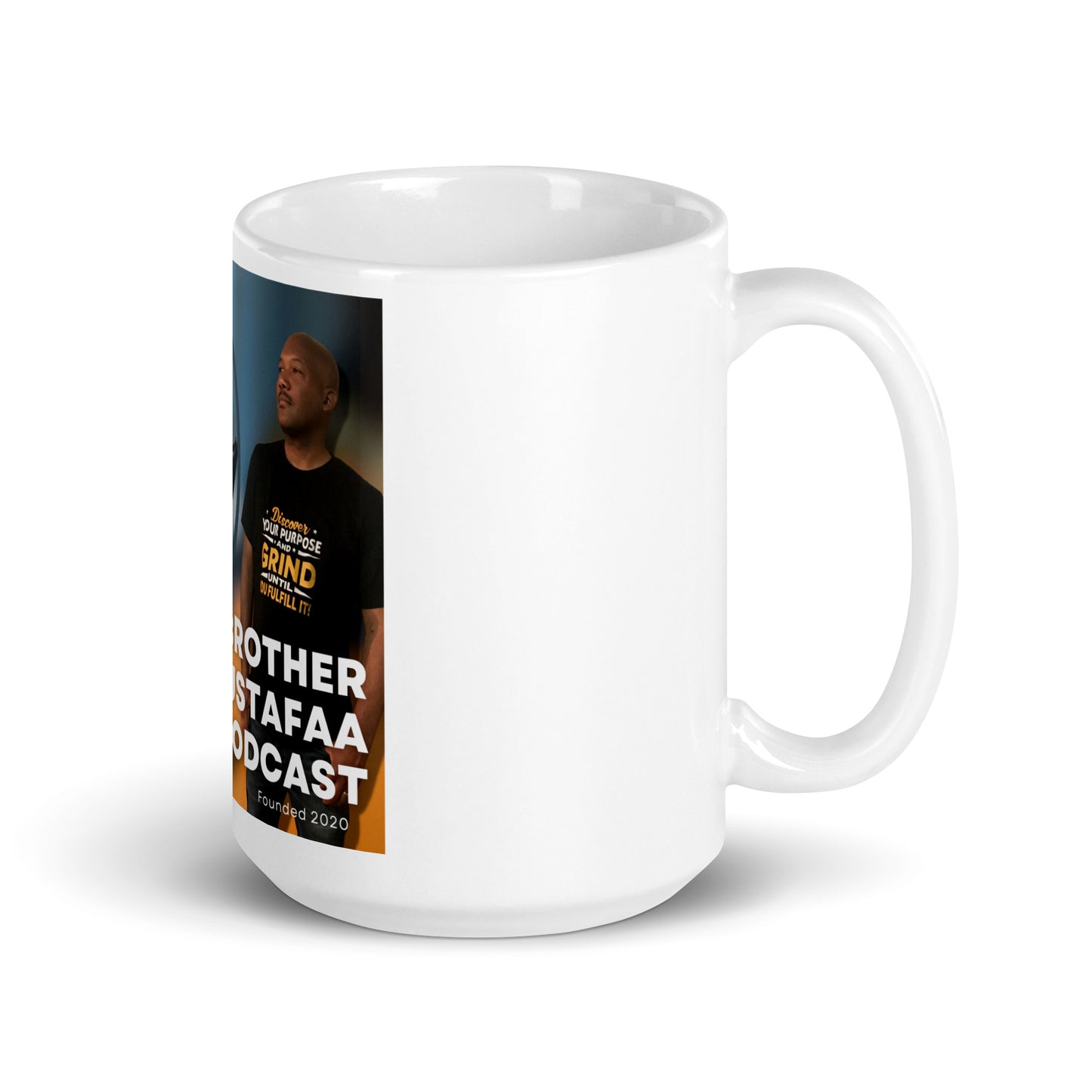 Brother Mustafaa Podcast White glossy mug